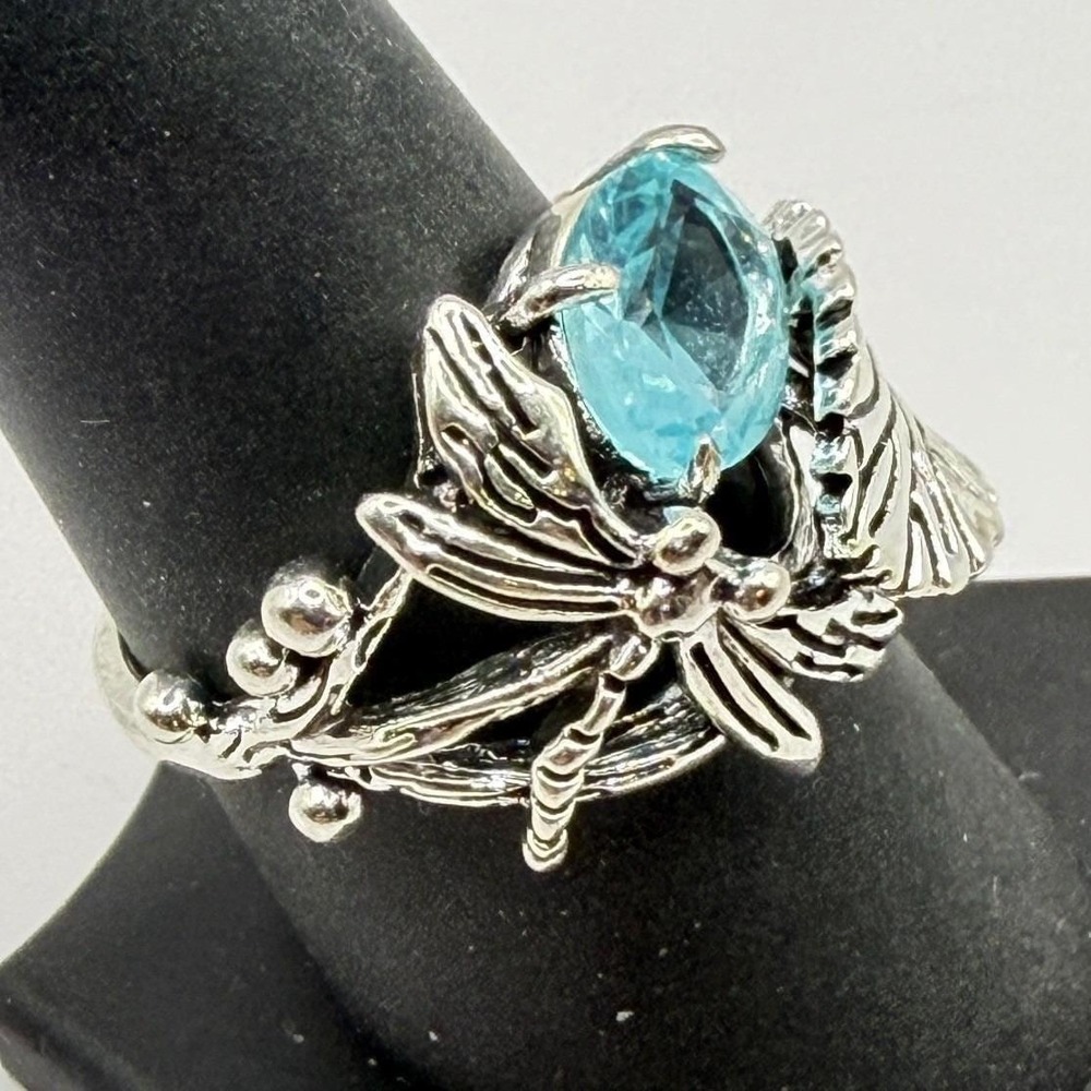 New Blue Glass‎ Dragonfly Ring Size 7.75 Stainless Steel Nature Leaf Rhinestone
